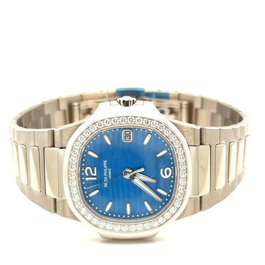 2025 Patek Philippe Nautilus 7010/1G-013 'Ladies' White Gold Blue Dial Diamond Bezel Quartz