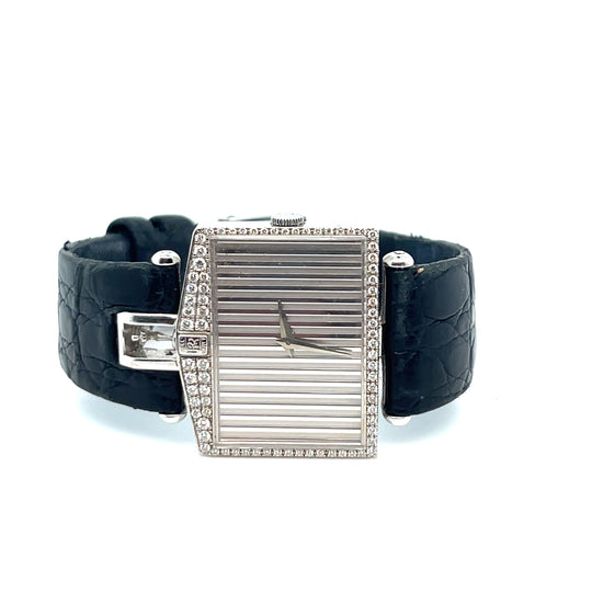 1995 Rolls Royce Corum 55595 White Gold Diamonds Grill Watch Leather Strap