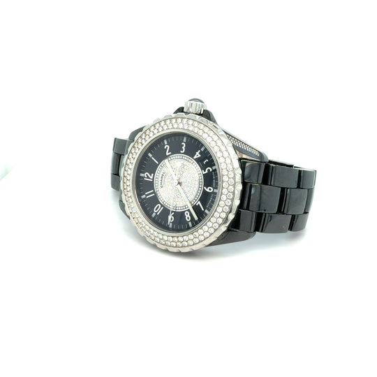 Chanel J12 Watch H1708 Black Ceramic Black Diamond Dial Diamond Bezel
