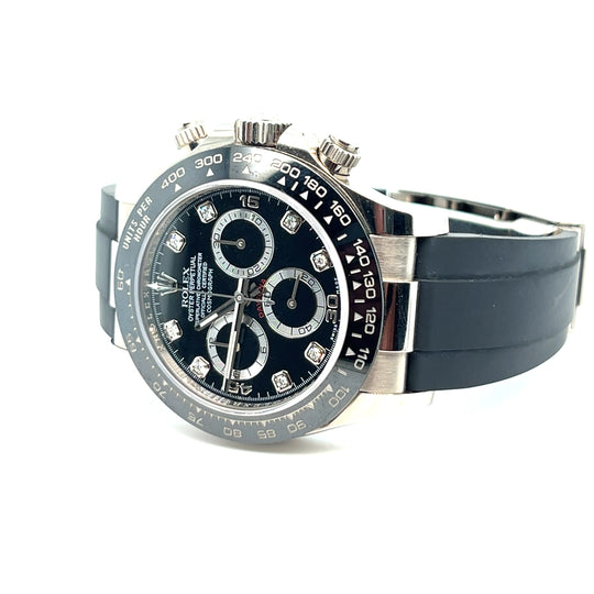 2021 Rolex Daytona Reference 116519LN White Gold Black Diamond Dial Oysterflex