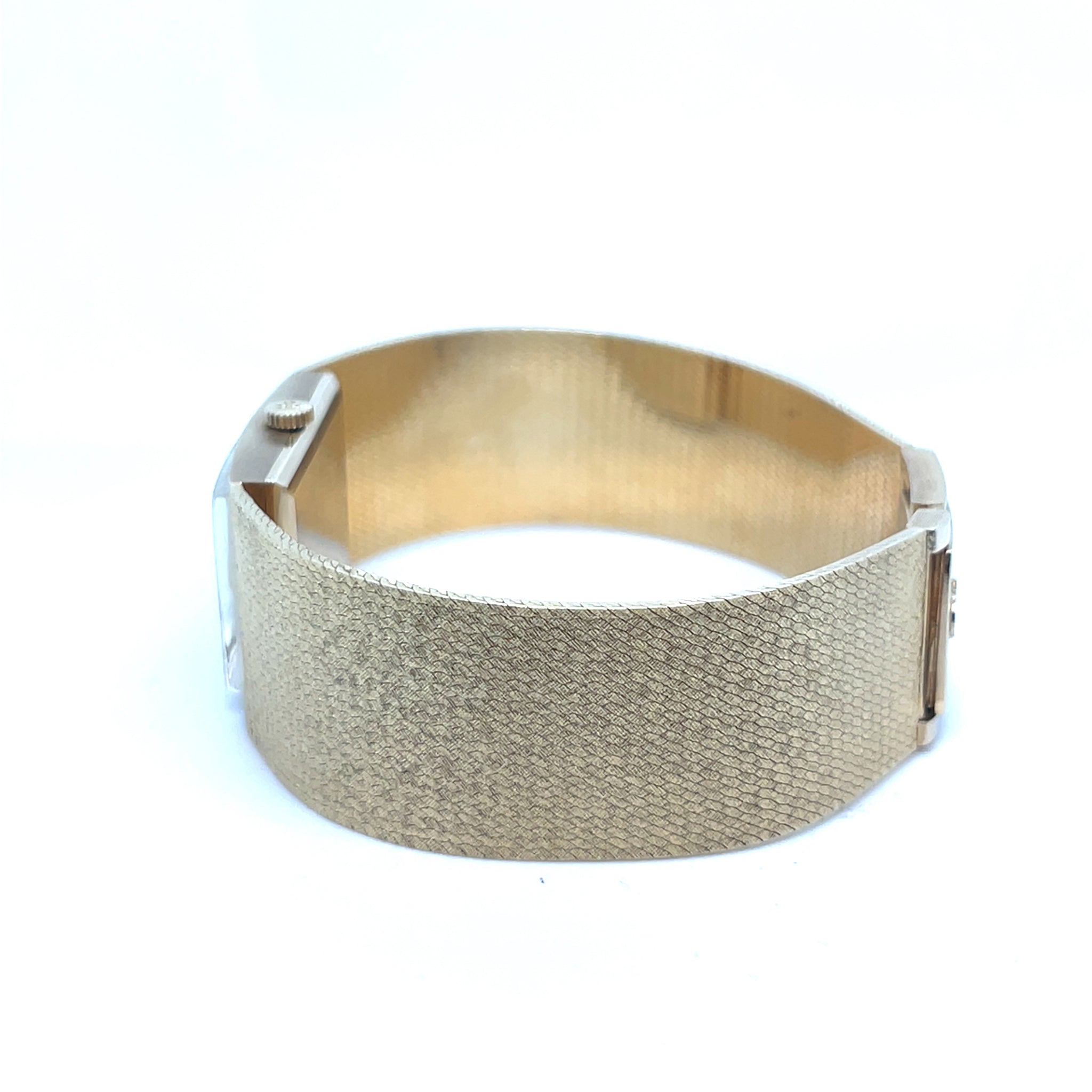 1960's Omega Rectangle Watch 14kt Yellow Gold Gold Dial Mesh Band