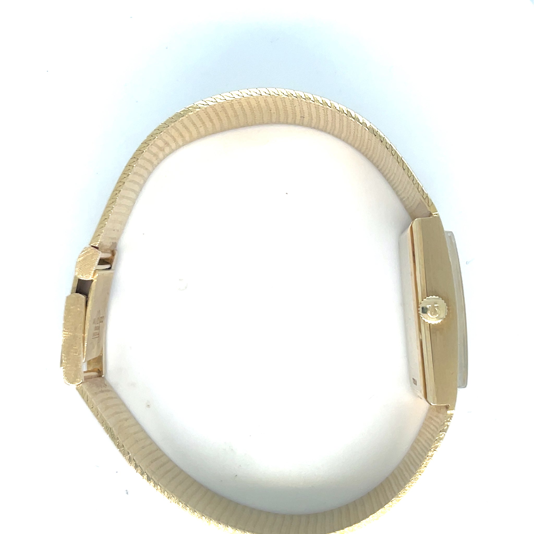 1960's Omega Rectangle Watch 14kt Yellow Gold Gold Dial Mesh Band