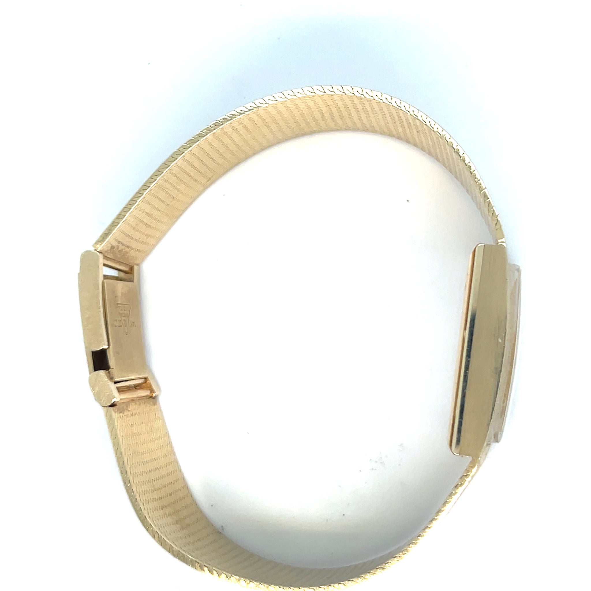 1960's Omega Rectangle Watch 14kt Yellow Gold Gold Dial Mesh Band