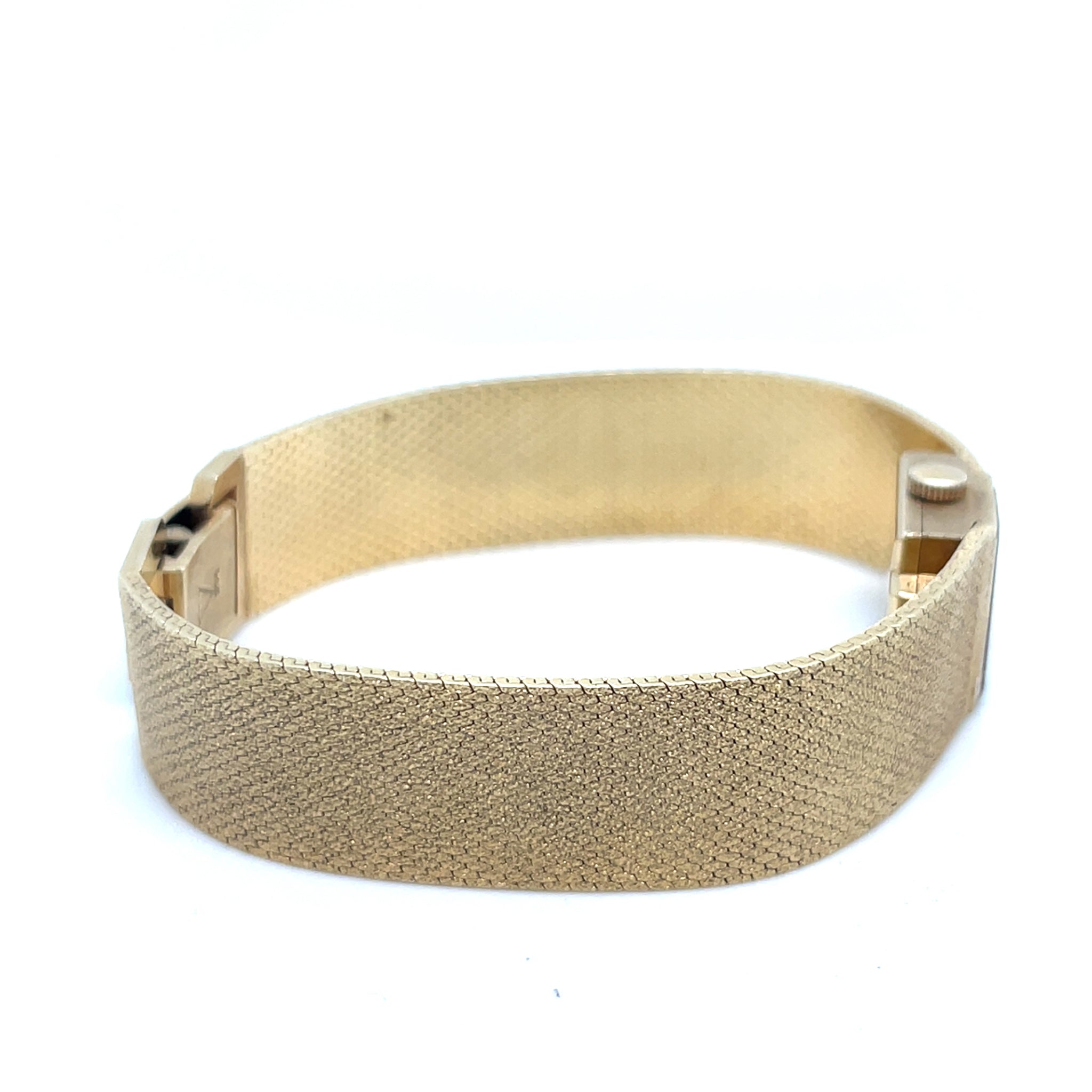 1960's Omega Mini Rectangle Watch 14kt Yellow Gold Gold Dial Mesh Band