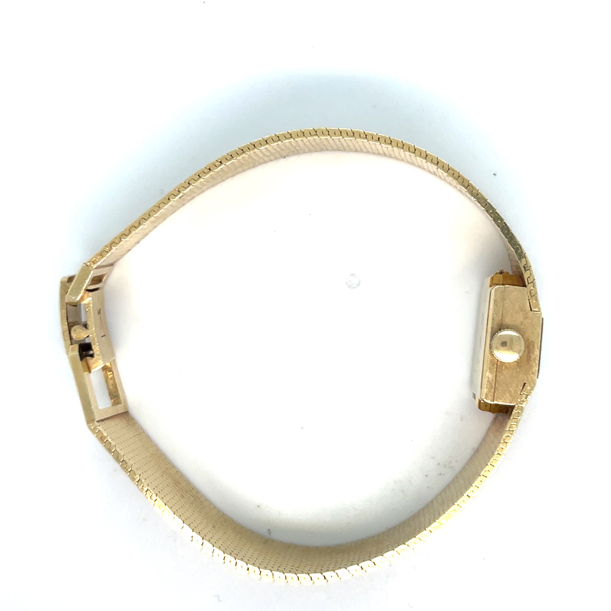 1960's Omega Mini Rectangle Watch 14kt Yellow Gold Gold Dial Mesh Band