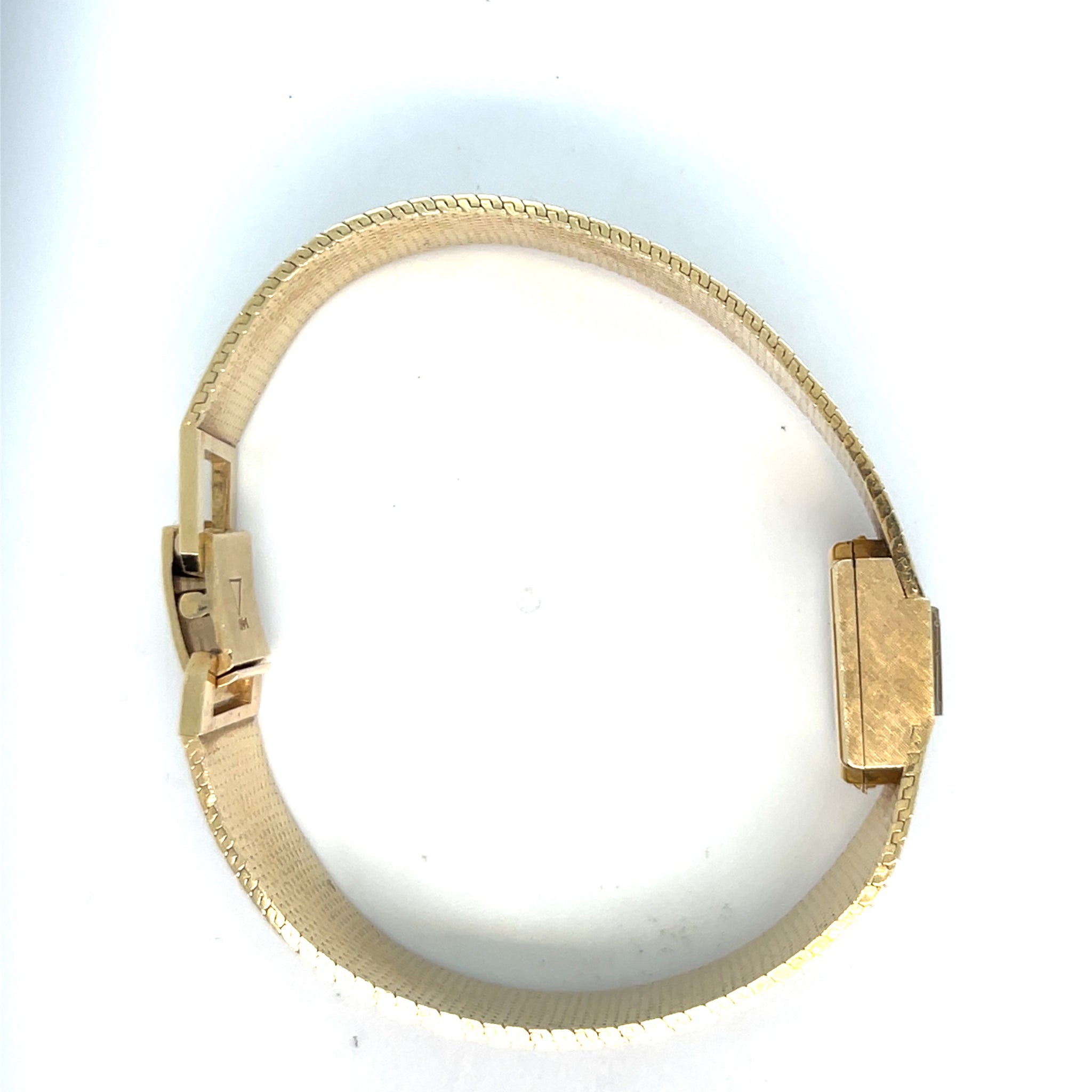 1960's Omega Mini Rectangle Watch 14kt Yellow Gold Gold Dial Mesh Band