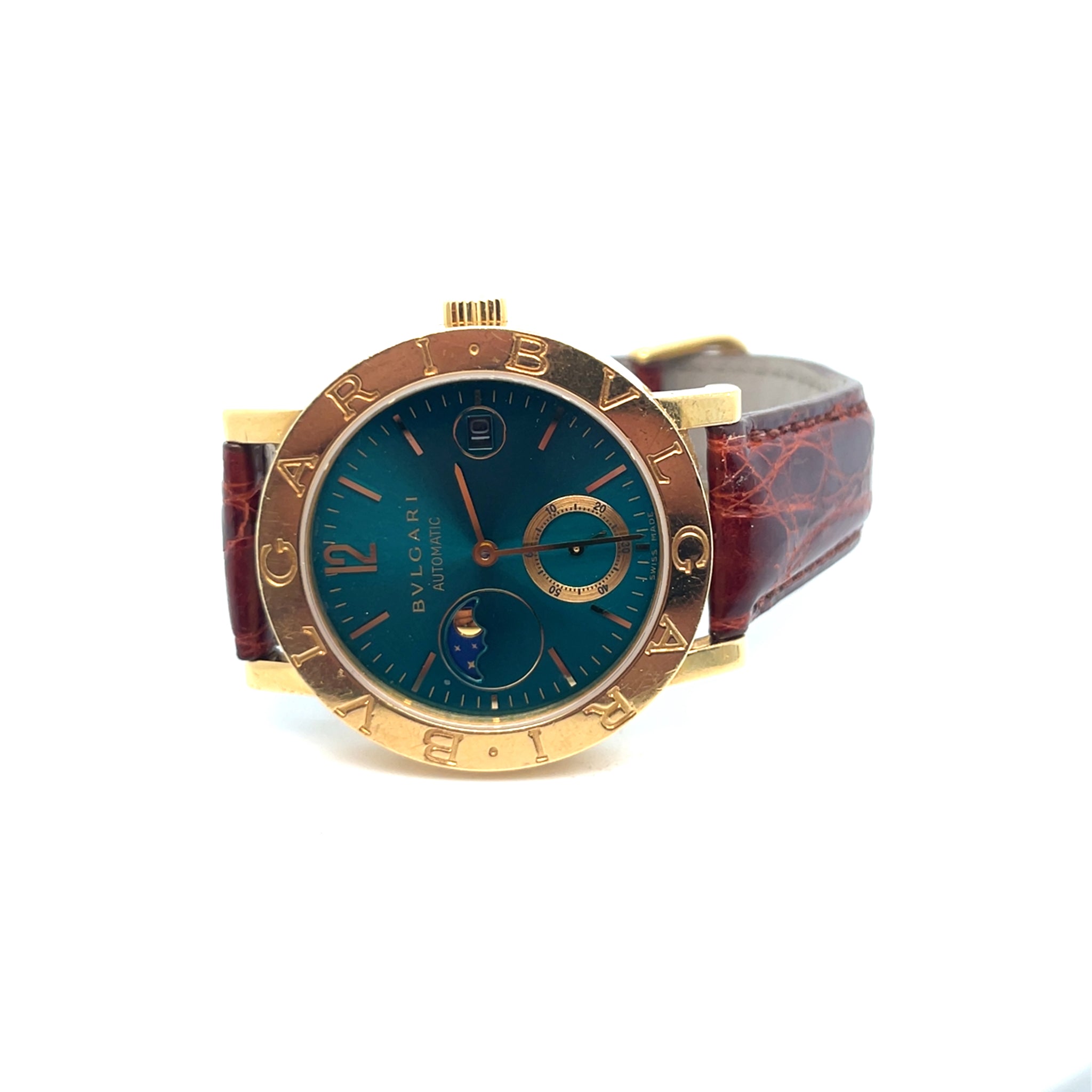 2000 Bulgari BB38 GLMP Yellow Gold Blue Dial Automatic Moon Phase