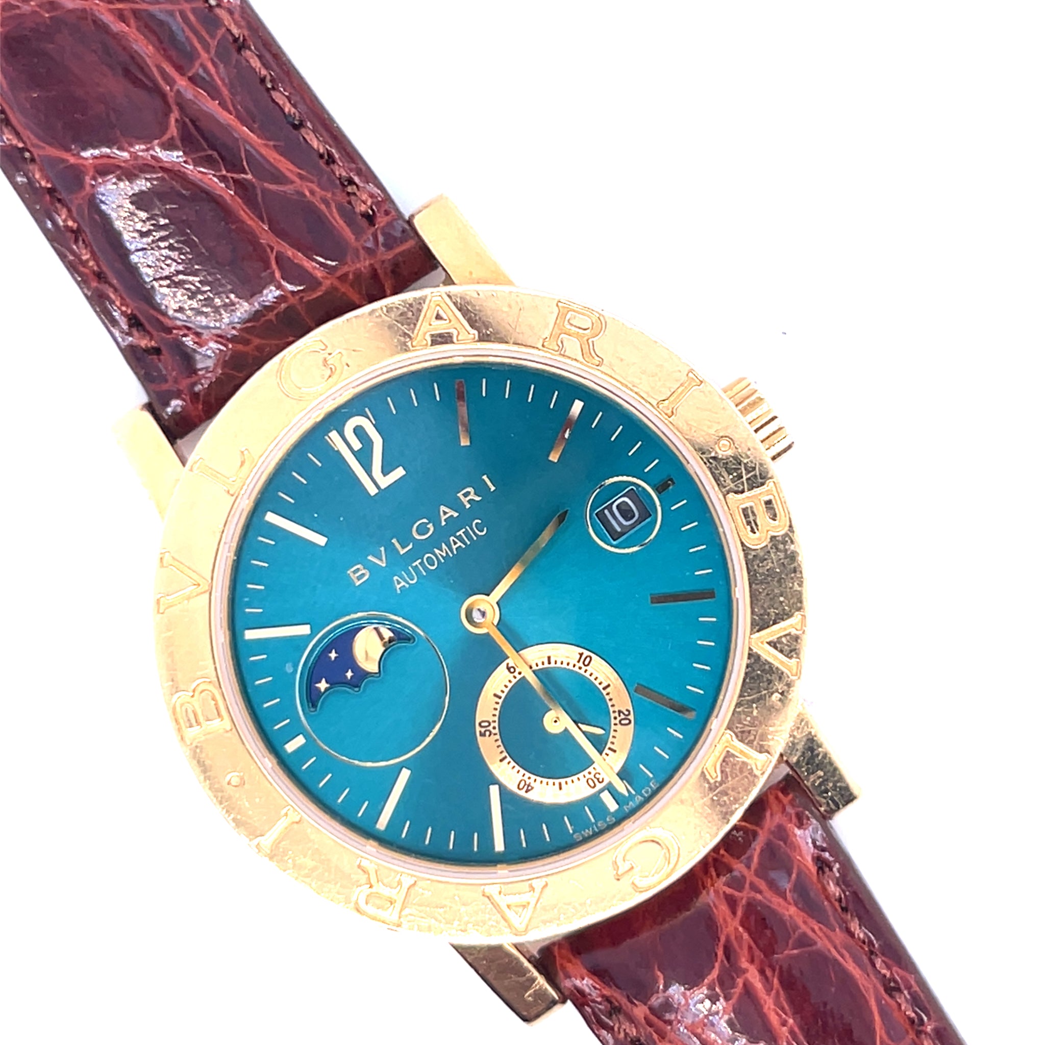 2000 Bulgari BB38 GLMP Yellow Gold Blue Dial Automatic Moon Phase