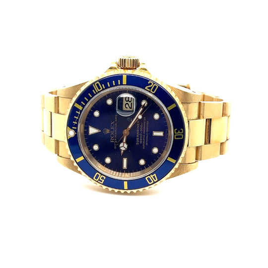 1997 Rolex Submariner 16618 Yellow Gold Blue Dial