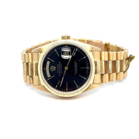 1987 Rolex Day-Date 18078 Yellow Gold Black Dial Bark