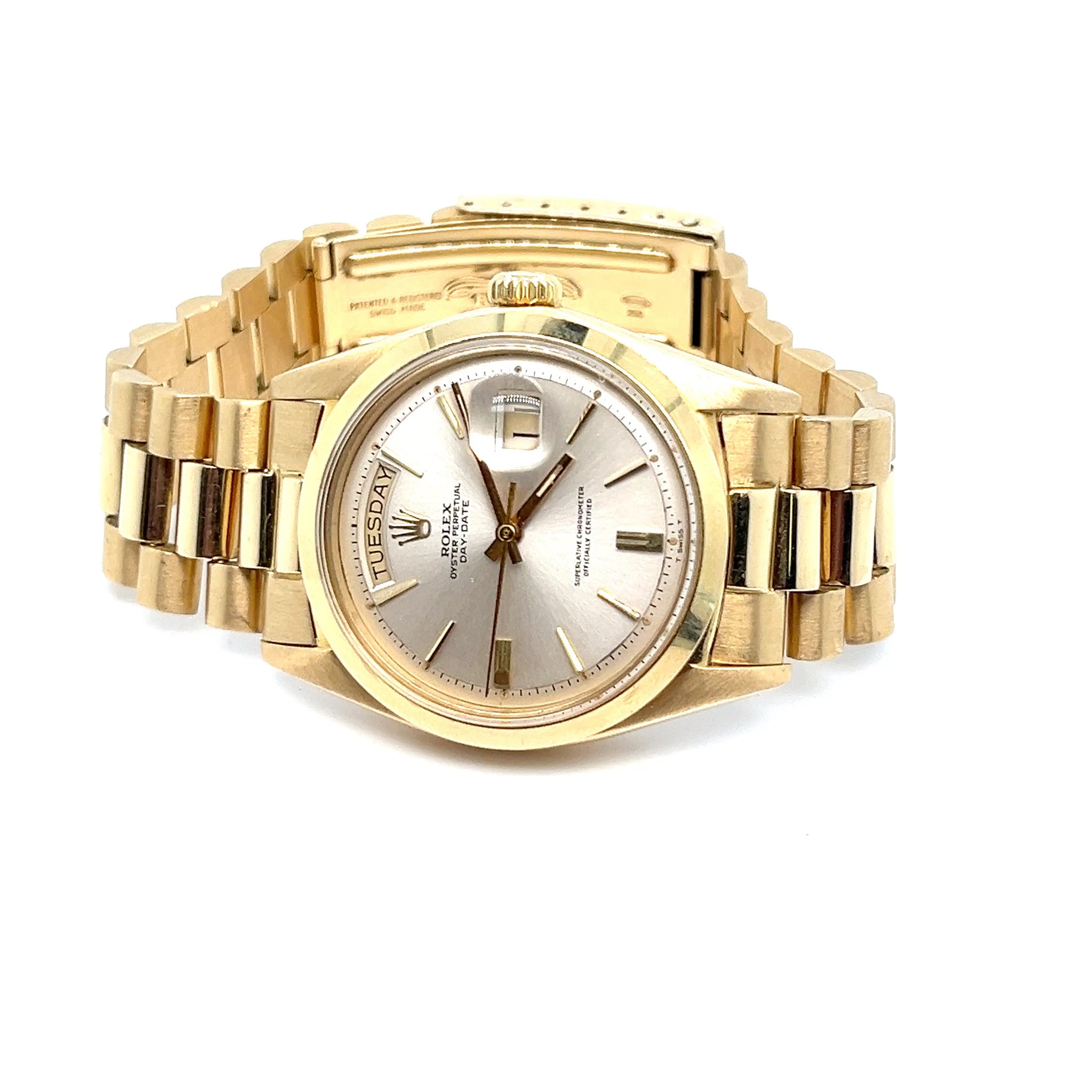 1973 Rolex Day-Date 1802 Yellow Gold Silver Dial Smooth Bezel