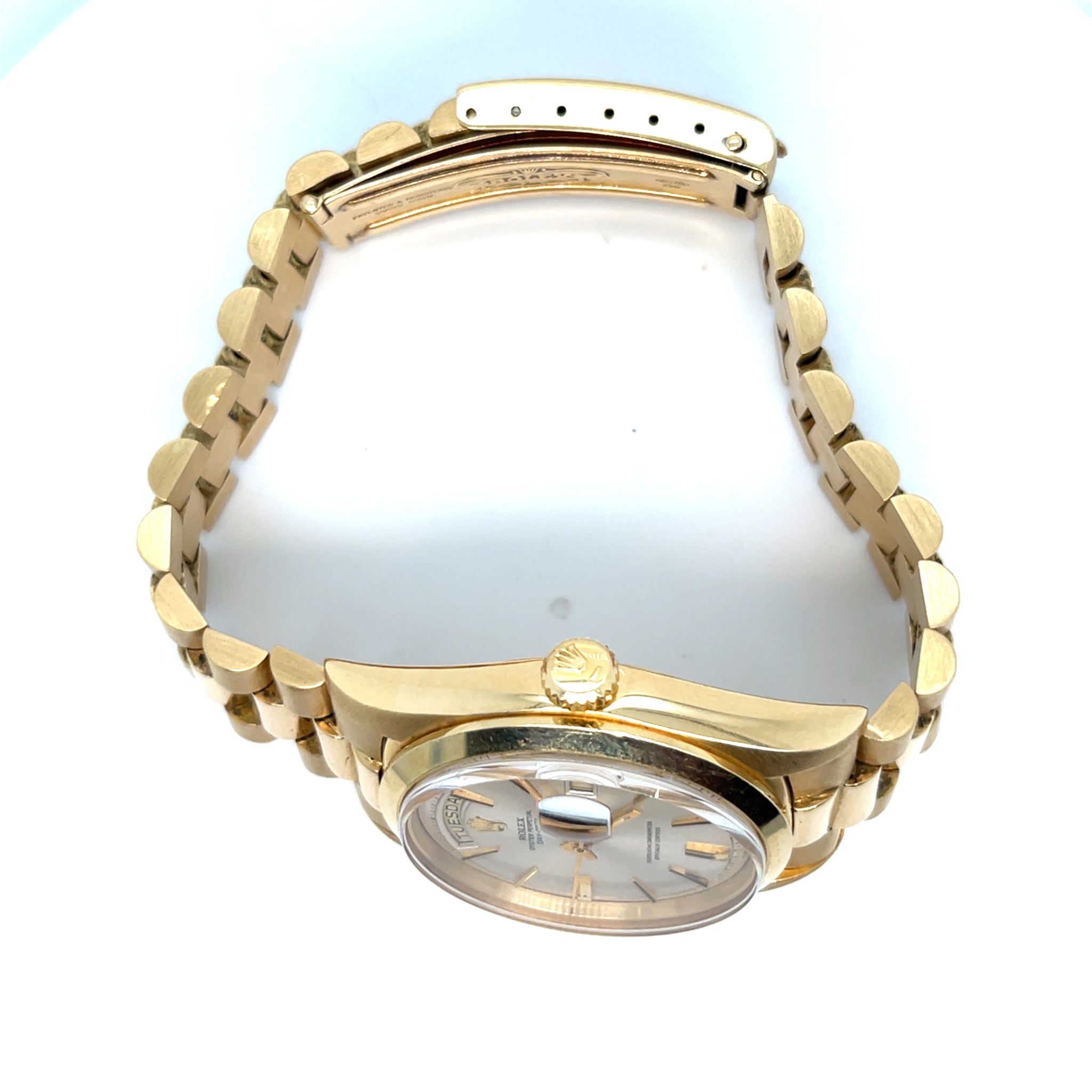 1973 Rolex Day-Date 1802 Yellow Gold Silver Dial Smooth Bezel