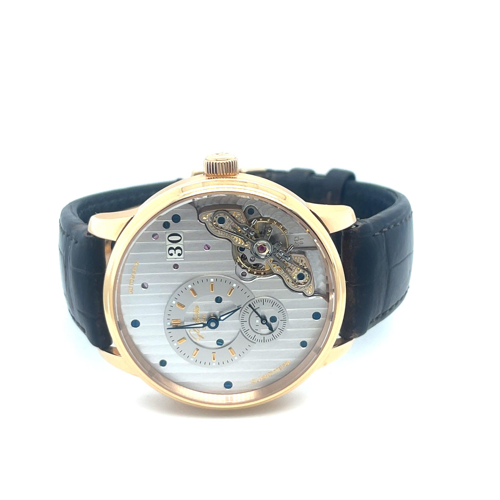 Glashütte Original GO PanoMaticInverse Date Rose Gold Silver Dial