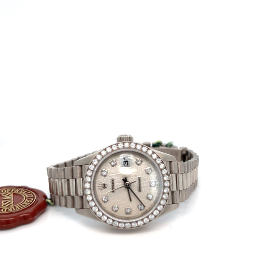 Rolex Datejust 69139 'Ladies' White Gold Silver Anniversary Diamond Dial Diamond Bezel