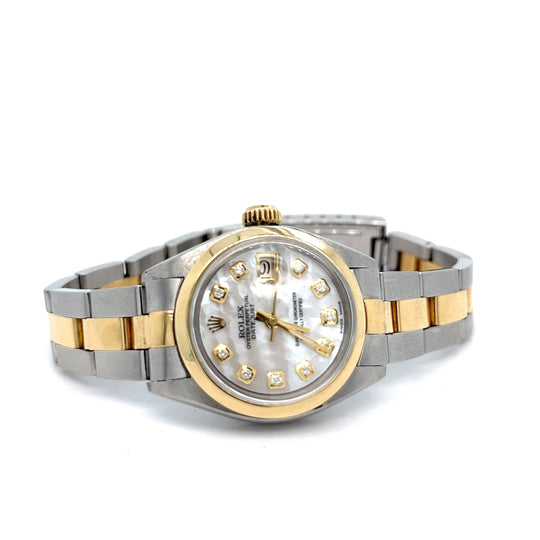 1975 Rolex Datejust 6916 'Ladies' Yellow Gold Stainless Steel Mother of Pearl Diamond Dial