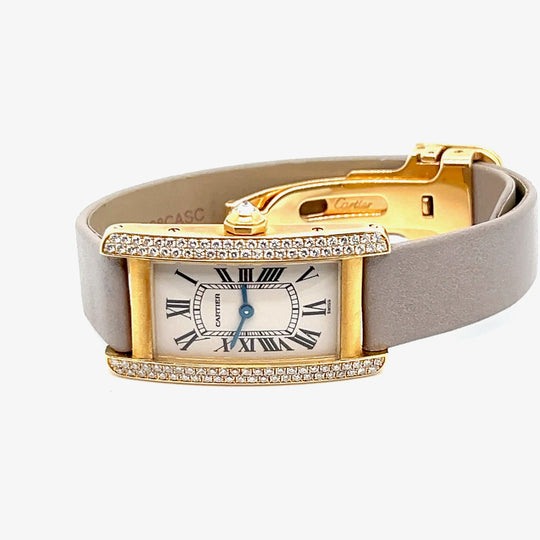 1990 Cartier Tank Americaine 1710 Yellow Gold White Dial Diamond Bezel