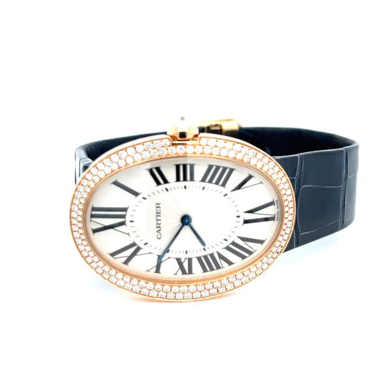 Cartier Baignoire XL 3033 Rose Gold White Dial Diamond Bezel