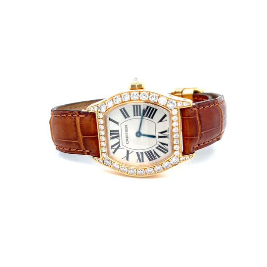 Cartier Tonneau 2045 'Ladies' Yellow Gold White Dial Diamond Bezel
