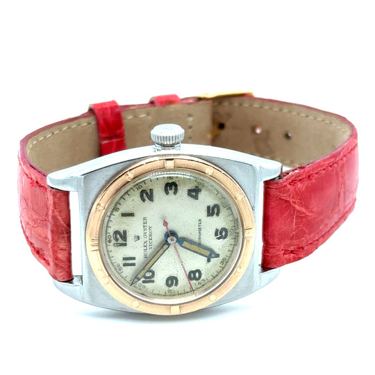 1945 Rolex Oyster Viceroy 3372 Bubbleback Stainless Steel Rose Gold White Dial