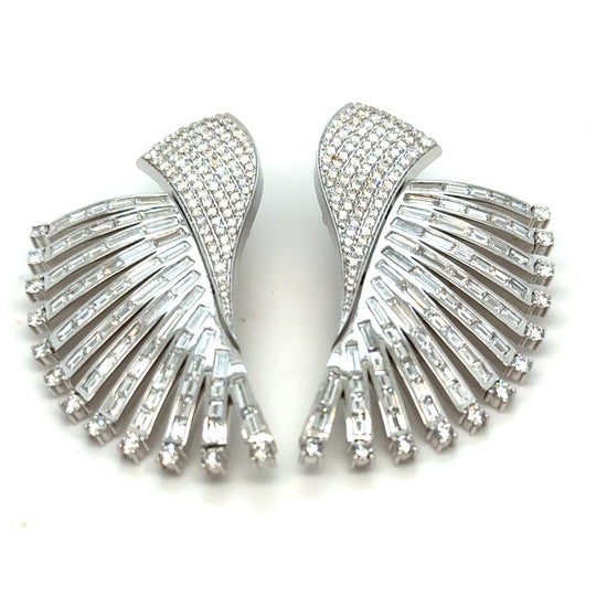 14kt White Gold 15.52cts Diamond Chandelier Fan Earrings