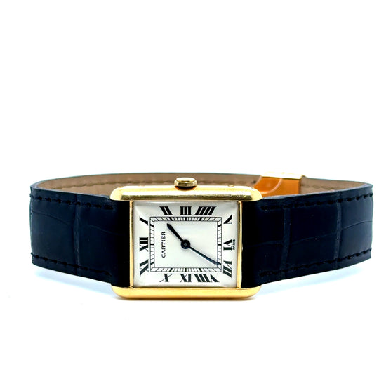 1950's Cartier Tank Louis "Paris" Vintage Yellow Gold Silver-White Dial Historic Flat Top Crown Mechanical Uber Rare