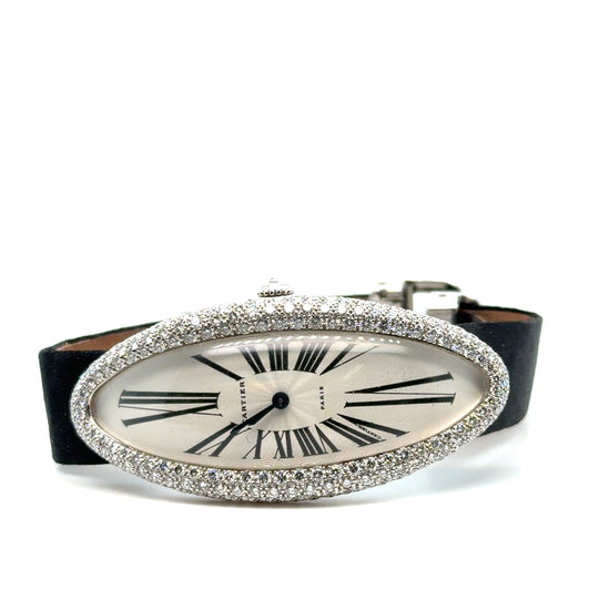 Cartier Baignoire Allongée Paris 'Ladies' White Gold Silver-White Dial Diamond Bezel Limited Edition of 400