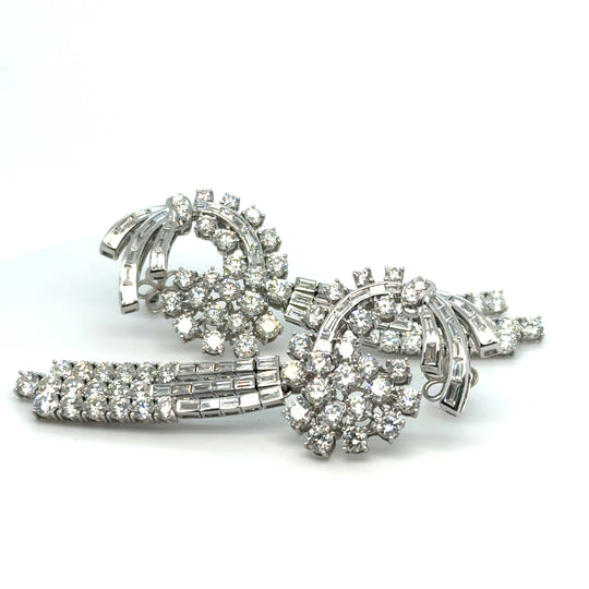 14kt White Gold Diamond Cascade Bow & Ribbon Drop Earrings