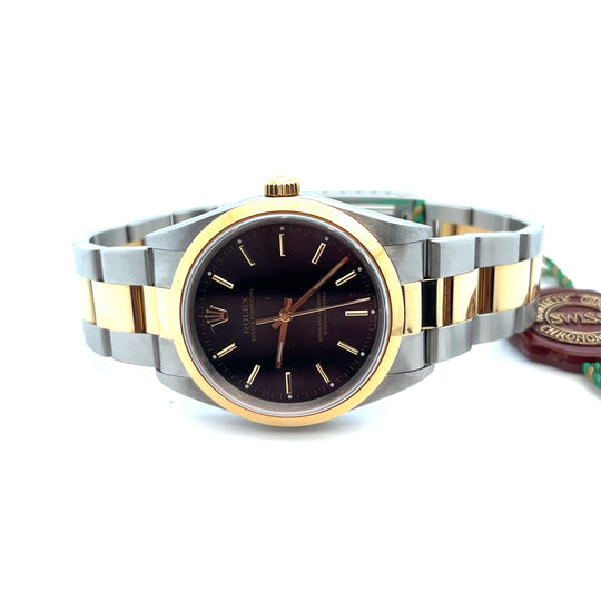 NOS 2002 Rolex Oyster Perpetual 14203M Stainless Steel Yellow Gold Black Dial 34mm