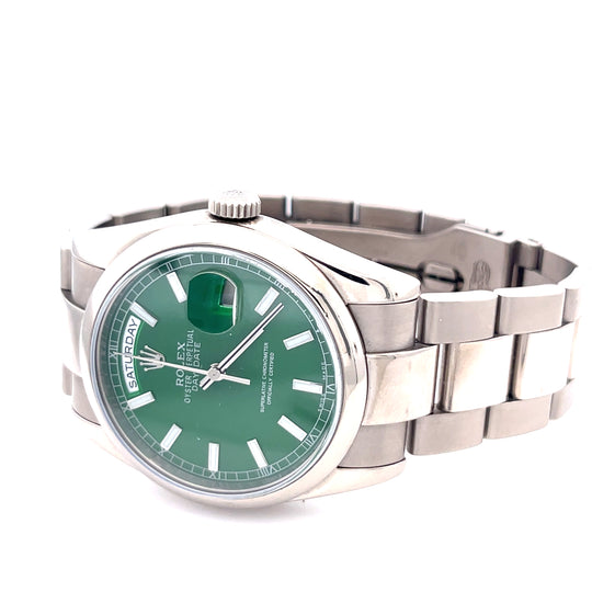 2000 Rolex Day-Date 118209 White Gold Green Dial