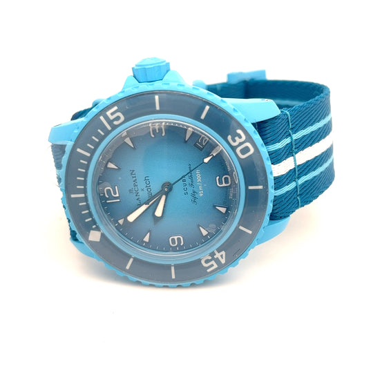 Swatch x Blancpain Bioceramic Scuba Fifty Fathoms Collection Blue Lagoon Watch
