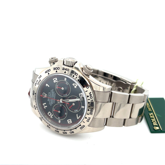 2005 Rolex Daytona 116509 White Gold Rare Black Racing Dial with Red Accents