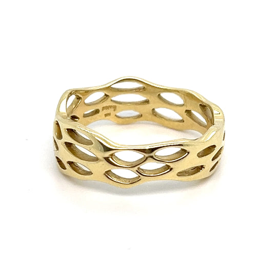 18kt Green Gold Hand Hammered Pierced Commitment Band