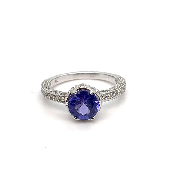 18kt White Gold Tanzanite Ring with Diamonds