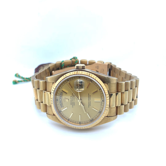 1982 Rolex Day-Date 18038 Yellow Gold Champagne Dial French Day Wheel