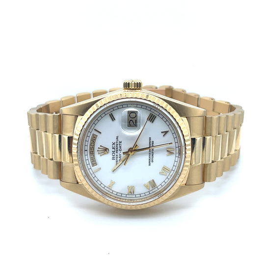 1985 Rolex Day-Date 18038 Yellow Gold Rare Porcelain Dial