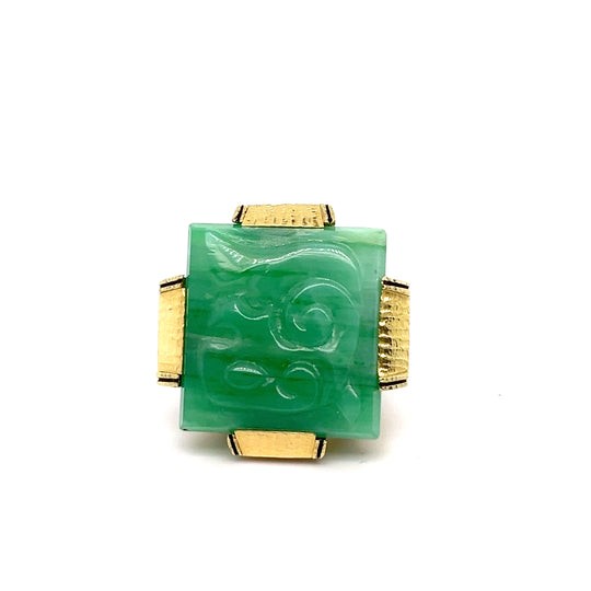 David Webb Signed 18kt Gold Jade Ring