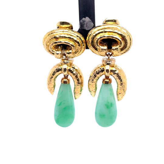 David Webb Signed 18kt Gold Jade Earrings