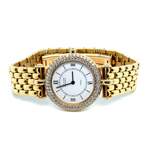 Van Cleef & Arpels Classique 'Ladies' Yellow Gold White Dial Diamond Bezel Quartz