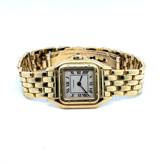 1990 Cartier Panthere 8057917 Small 'Ladies' Yellow Gold Silver-White Dial Quartz