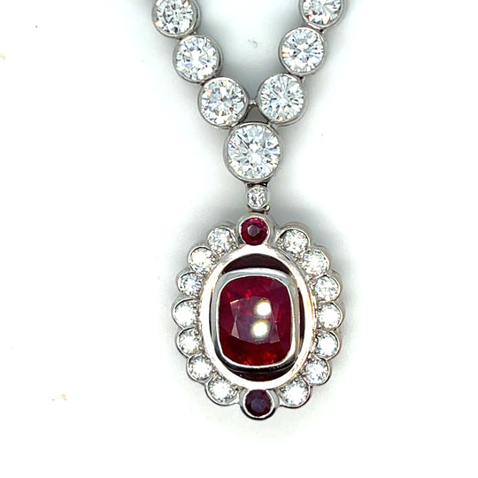 Platinum Diamond Charm Necklace with an African No Heat Ruby Detachable Charm