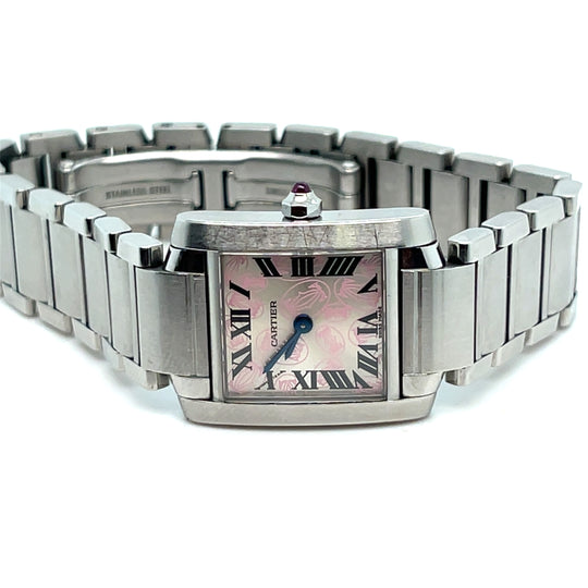 Cartier Tank Francaise Small 2384 'Ladies' Stainless Steel Double CC Monogram Motif Pink Dial Limited Edition