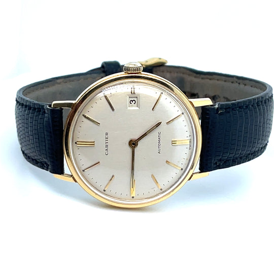 1968 Cartier Round Dress Watch Yellow Gold Silver Dial Automatic Rare