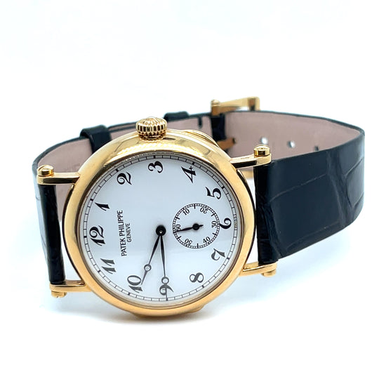 1989 Patek Philippe Calatrava 3960J '150th Anniversary' Yellow Gold White Porcelain Dial Officer's Caseback