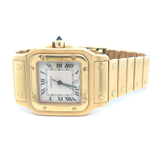1990 Cartier Santos Galbeé 887901 Yellow Gold Ivory Patina Dial Quartz