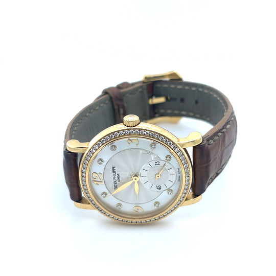 Patek Philippe Calatrava 4959J-001 ‘Ladies’ Yellow Gold Mother of Pearl Diamond Dial Diamond Bezel