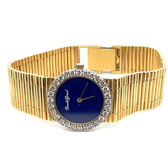 Bueche Girod Yellow Gold Lapis Dial Diamond Bezel Private Label by Piaget