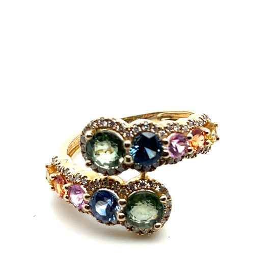 14kt Gold Multicolored Sapphires Bypass Ring