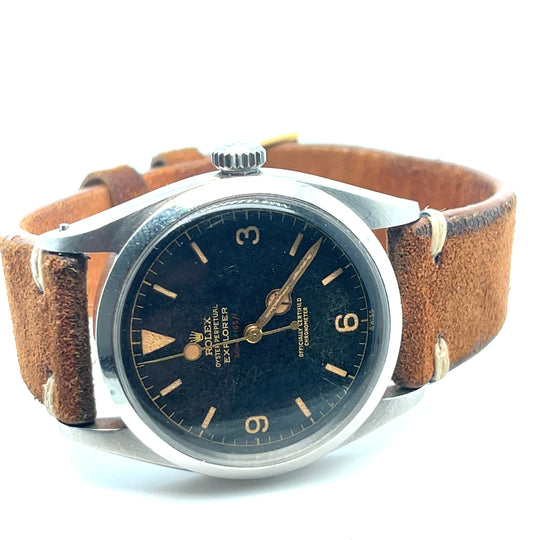 1957-58 Rolex Explorer I 6610 Stainless Steel Glossy Gilt 'Red Line Meters Feet' Dial Uber Rare