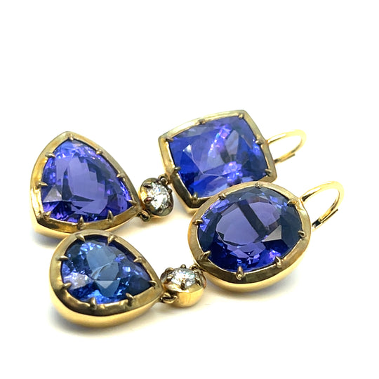 18kt Gold Gem Quality Tanzanite Drop Earrings with Diamonds