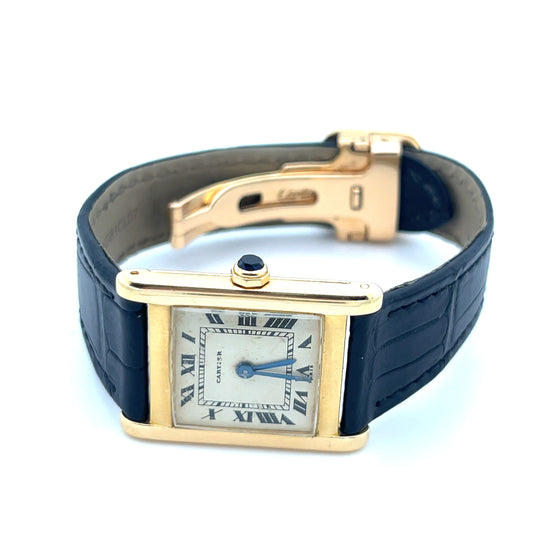 1970's Cartier Paris Small Tank 'Ladies' Yellow Gold White Dial Deployant Buckle